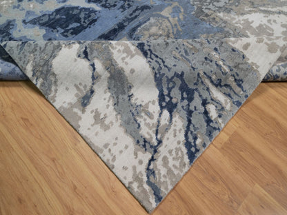 Blue 9'1" x 12'1" Modern and Contemporary Hand knotted Wool/Silk Rug - Sku: O091289