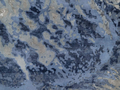 Blue 9'1" x 12'1" Modern and Contemporary Hand knotted Wool/Silk Rug - Sku: O091289