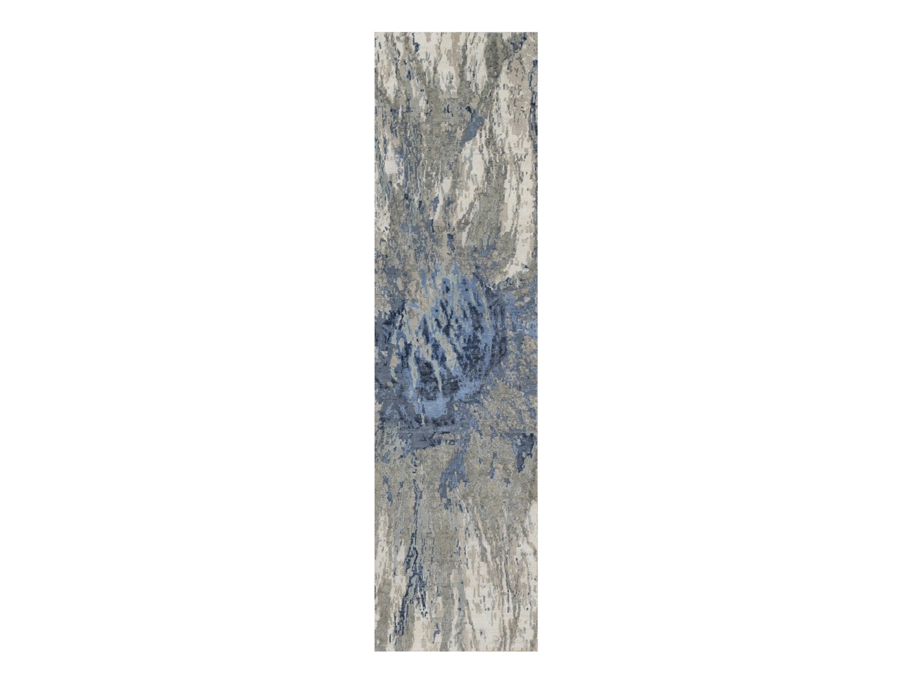 Modern / Contemporary hand-knotted wool/silk runner in Blue, 2'7" x 10'2", SKU O091290