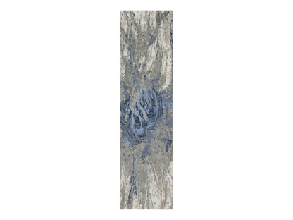 Modern / Contemporary hand-knotted wool/silk runner in Blue, 2'7" x 10'2", SKU O091290