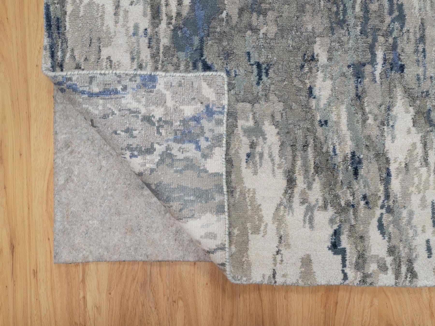 Modern / Contemporary hand-knotted wool/silk runner in Blue, 2'7" x 10'2", SKU O091290