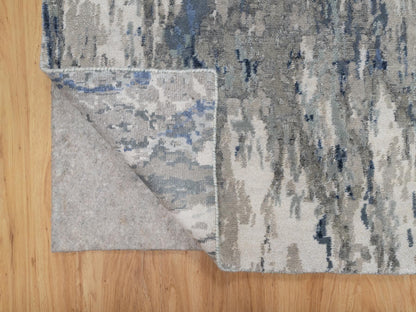 Modern / Contemporary hand-knotted wool/silk runner in Blue, 2'7" x 10'2", SKU O091290