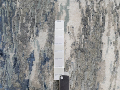 Modern / Contemporary hand-knotted wool/silk runner in Blue, 2'7" x 10'2", SKU O091290