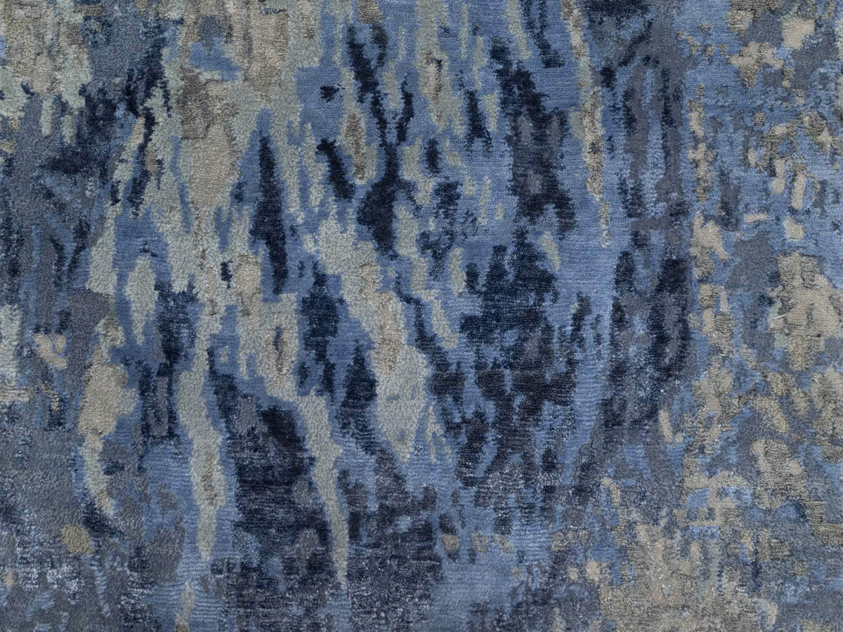 Modern / Contemporary hand-knotted wool/silk runner in Blue, 2'7" x 10'2", SKU O091290