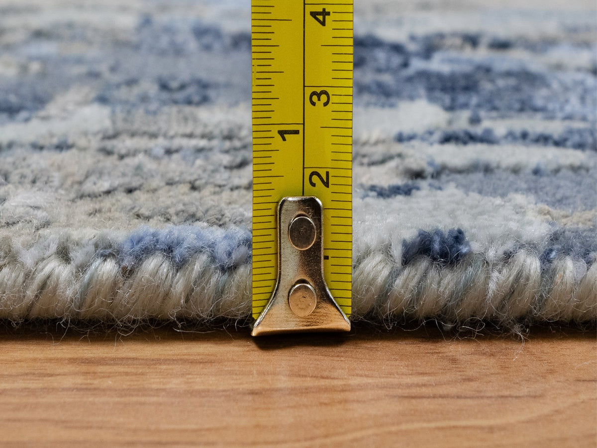 Modern / Contemporary hand-knotted wool/silk runner in Blue, 2'7" x 10'2", SKU O091290