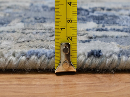 Modern / Contemporary hand-knotted wool/silk runner in Blue, 2'7" x 10'2", SKU O091290