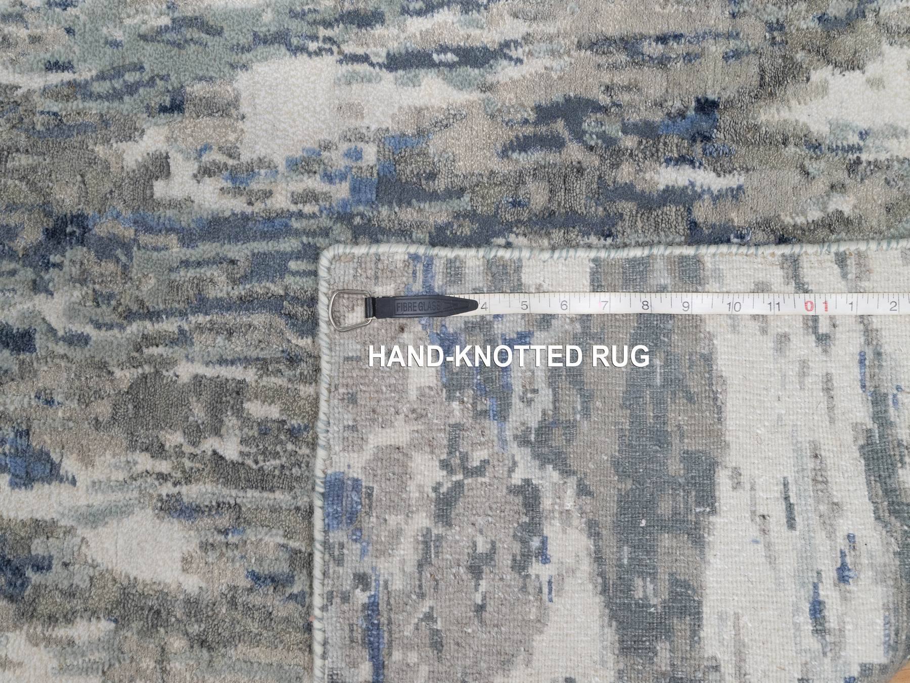 Modern / Contemporary hand-knotted wool/silk runner in Blue, 2'7" x 10'2", SKU O091290