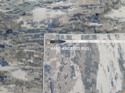 Modern / Contemporary hand-knotted wool/silk runner in Blue, 2'7" x 10'2", SKU O091290