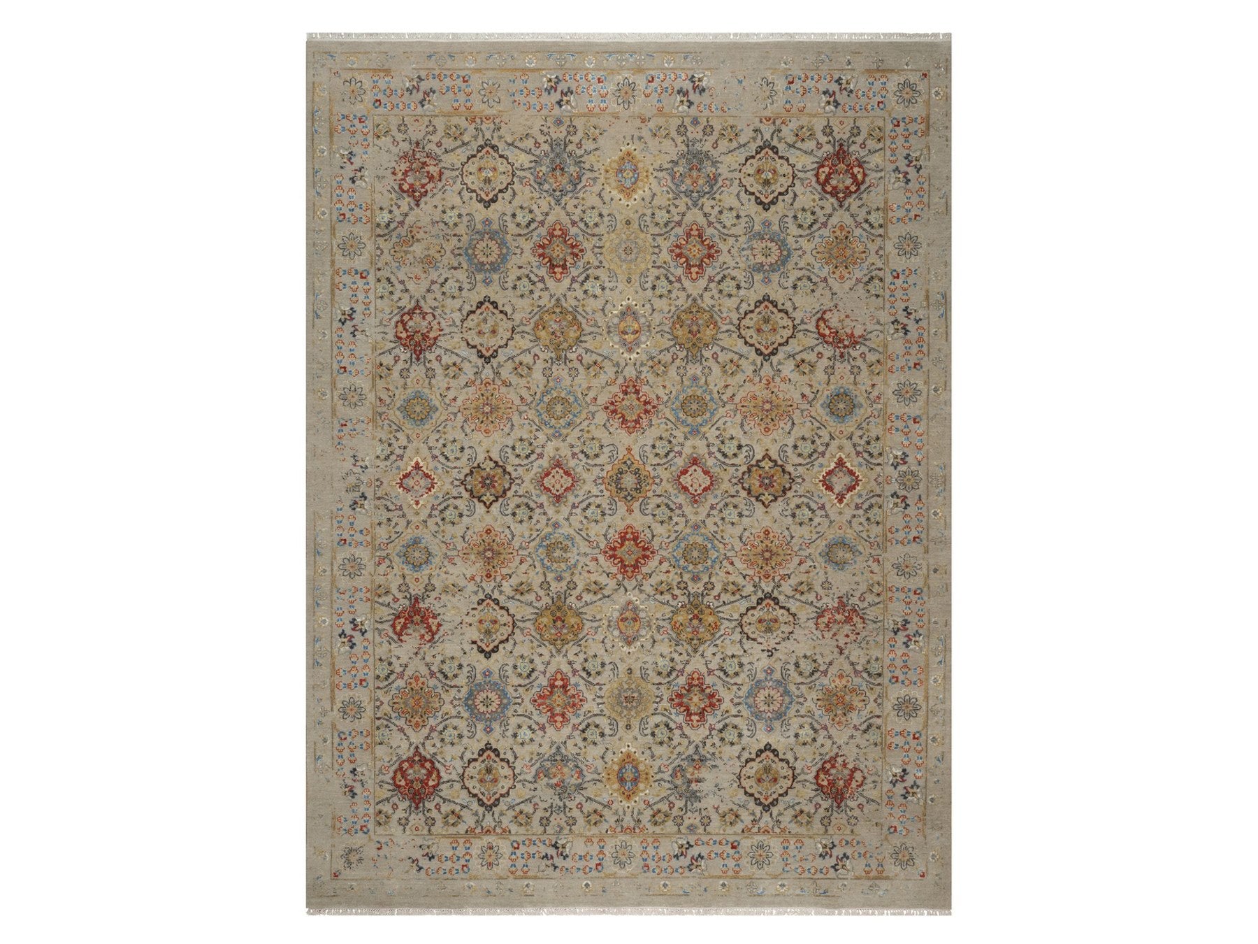 Transitional hand-knotted wool/silk rug in Beige, 8'10" x 11'11", SKU O091291