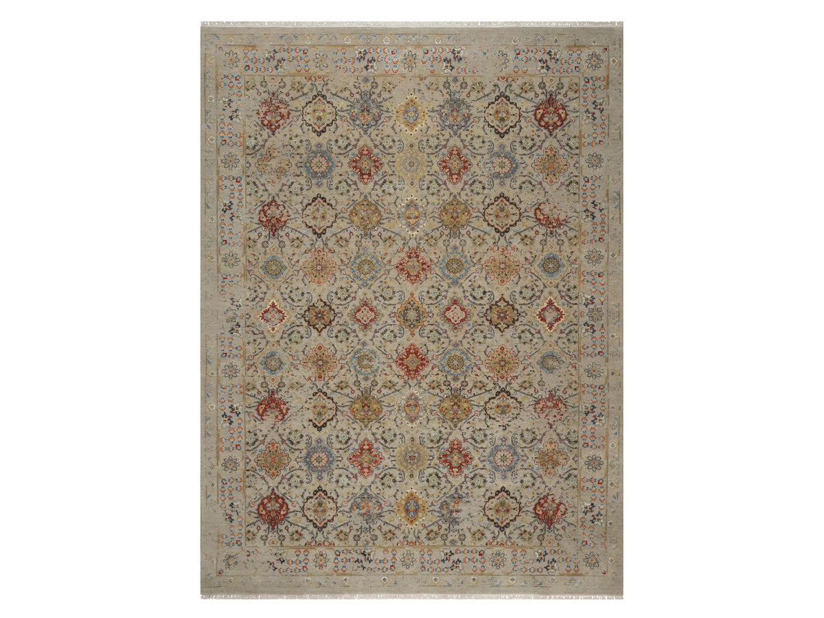 Transitional hand-knotted wool/silk rug in Beige, 8'10" x 11'11", SKU O091291