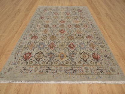 Transitional hand-knotted wool/silk rug in Beige, 8'10" x 11'11", SKU O091291