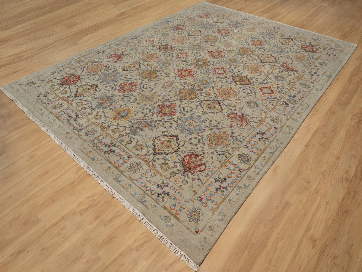 Transitional hand-knotted wool/silk rug in Beige, 8'10" x 11'11", SKU O091291