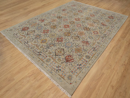 Transitional hand-knotted wool/silk rug in Beige, 8'10" x 11'11", SKU O091291