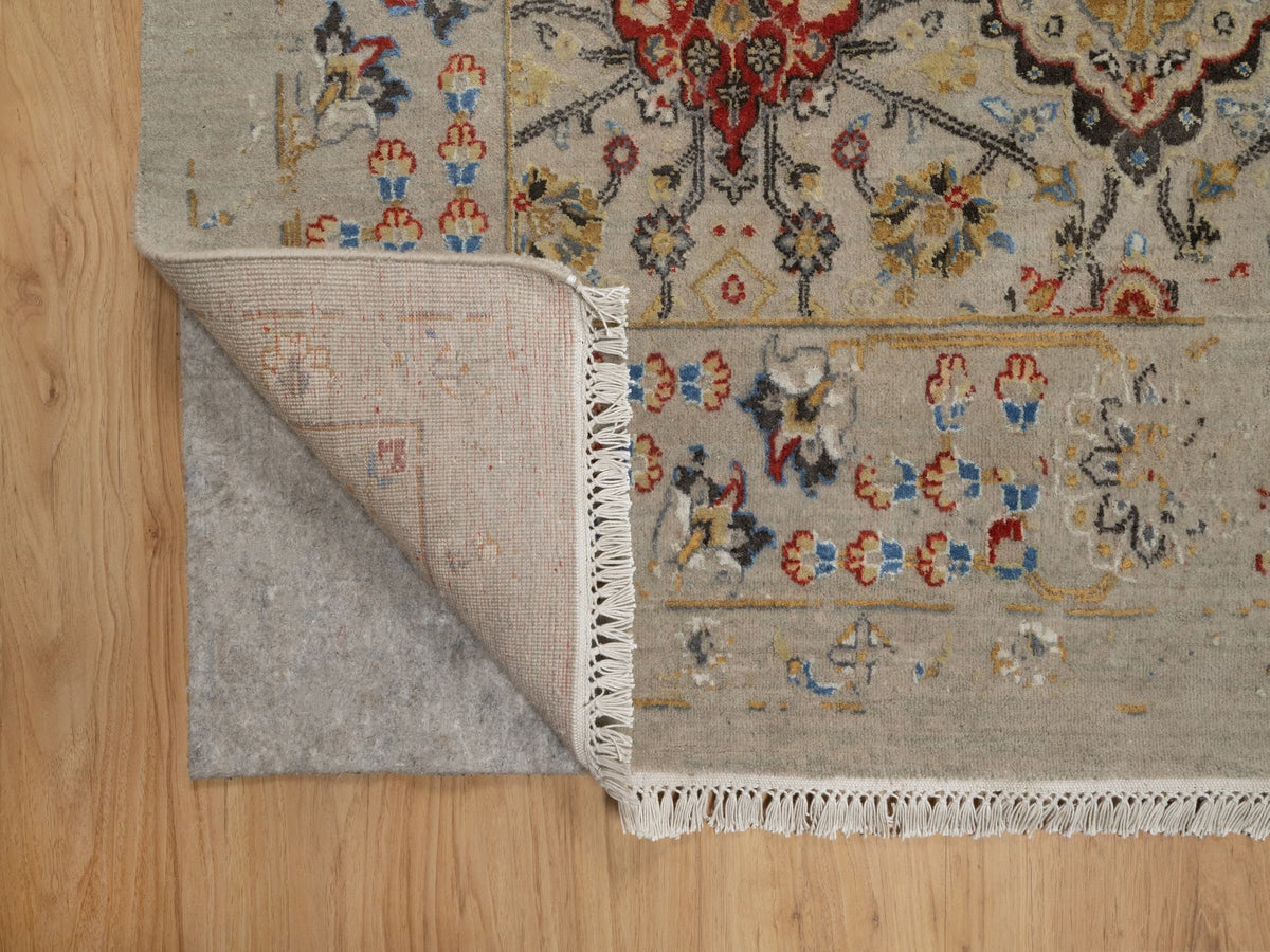 Transitional hand-knotted wool/silk rug in Beige, 8'10" x 11'11", SKU O091291