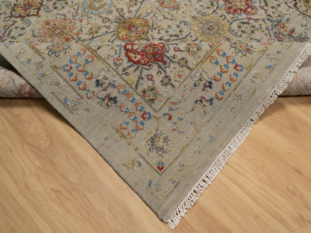 Transitional hand-knotted wool/silk rug in Beige, 8'10" x 11'11", SKU O091291