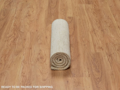 Gabbeh Modern / Contemporary hand-knotted wool runner in Ivory, 2'4" x 11'6" — SKU O091293 (view 6)