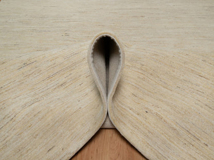 Ivory 6'0" x 11'10" Modern and Contemporary Hand knotted Wool Rug - Sku: O091298