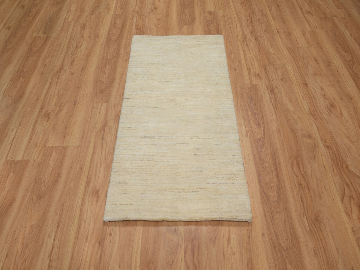 Gabbeh Modern / Contemporary hand-knotted wool runner in Ivory, 2'4" x 11'4" — SKU O091299 (view 2)
