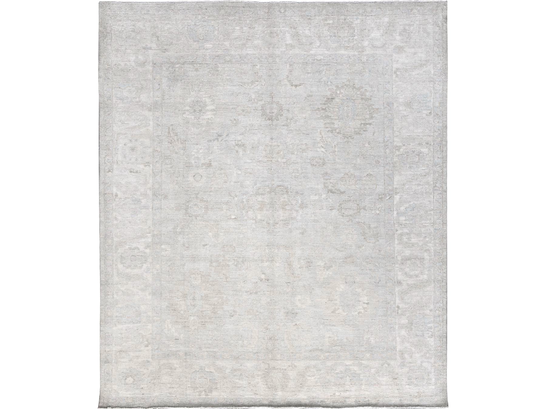 Peshawar Oushak hand-knotted wool rug in Gray & Ivory, 8' x 9'10" — SKU O0912