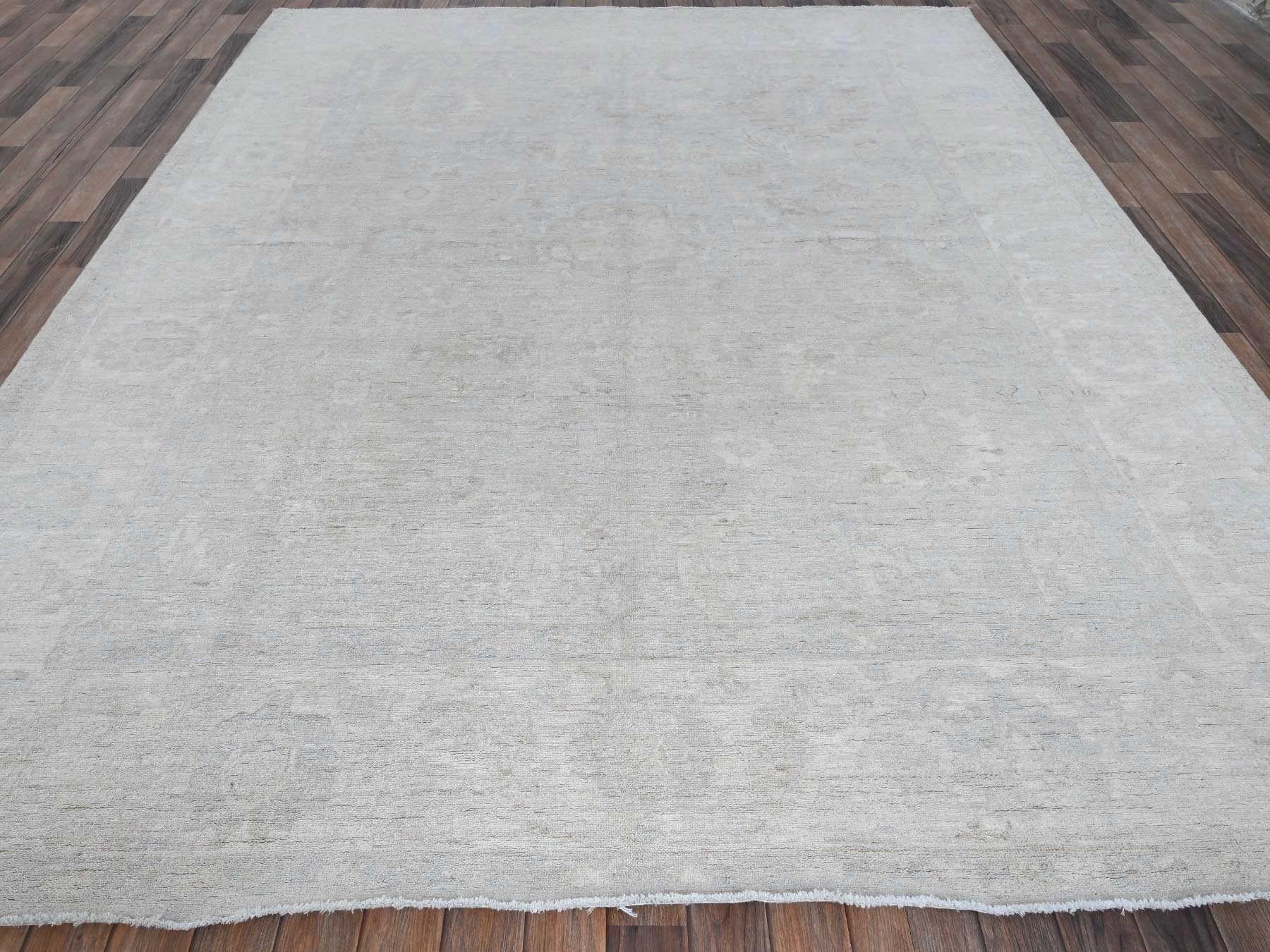 Grey 8'0" x 9'10" Oushak And Peshawar Hand knotted Wool Rug - Sku: O0912