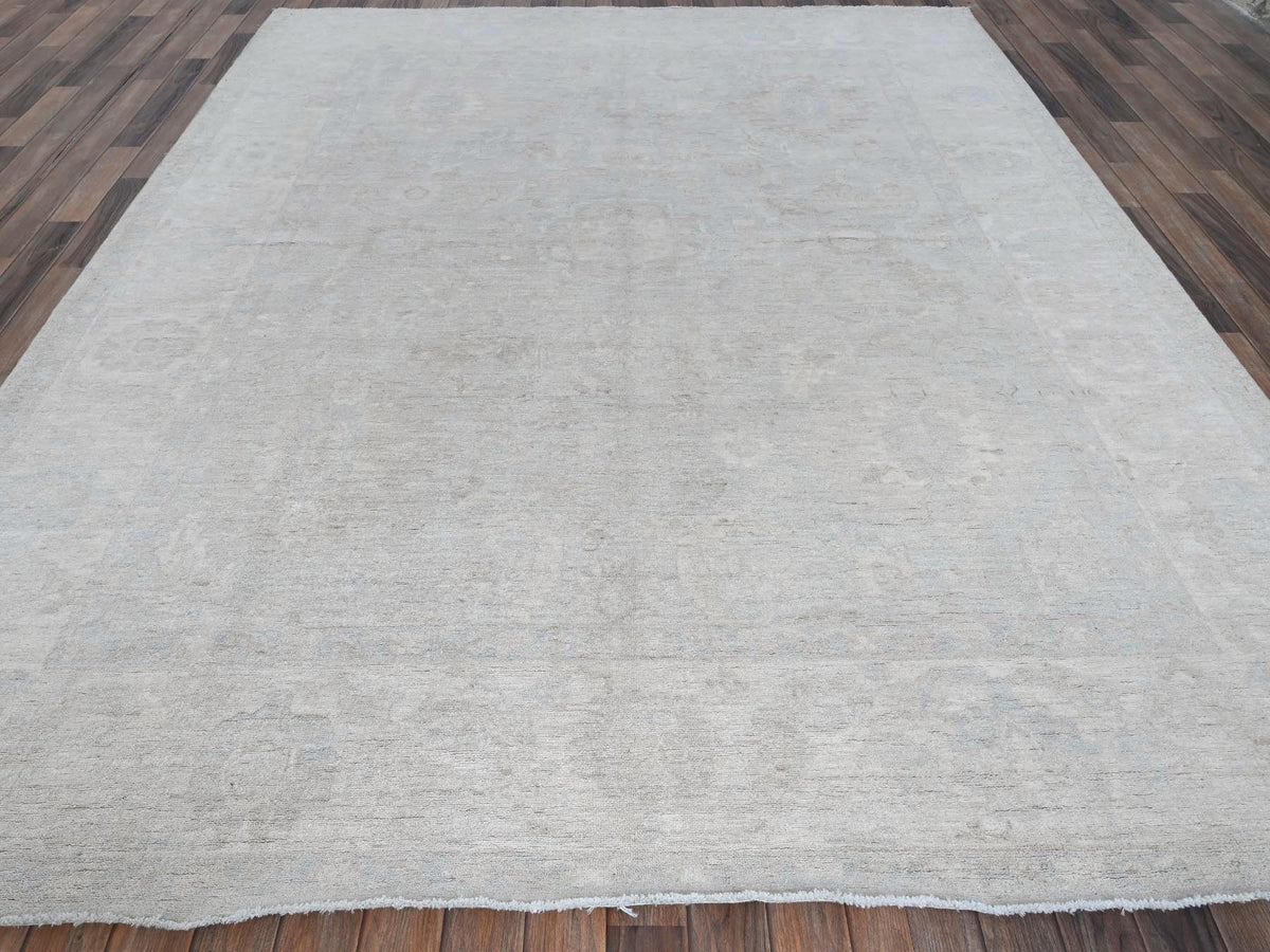 Peshawar Oushak hand-knotted wool rug in Gray & Ivory, 8' x 9'10" — SKU O0912 (view 2)