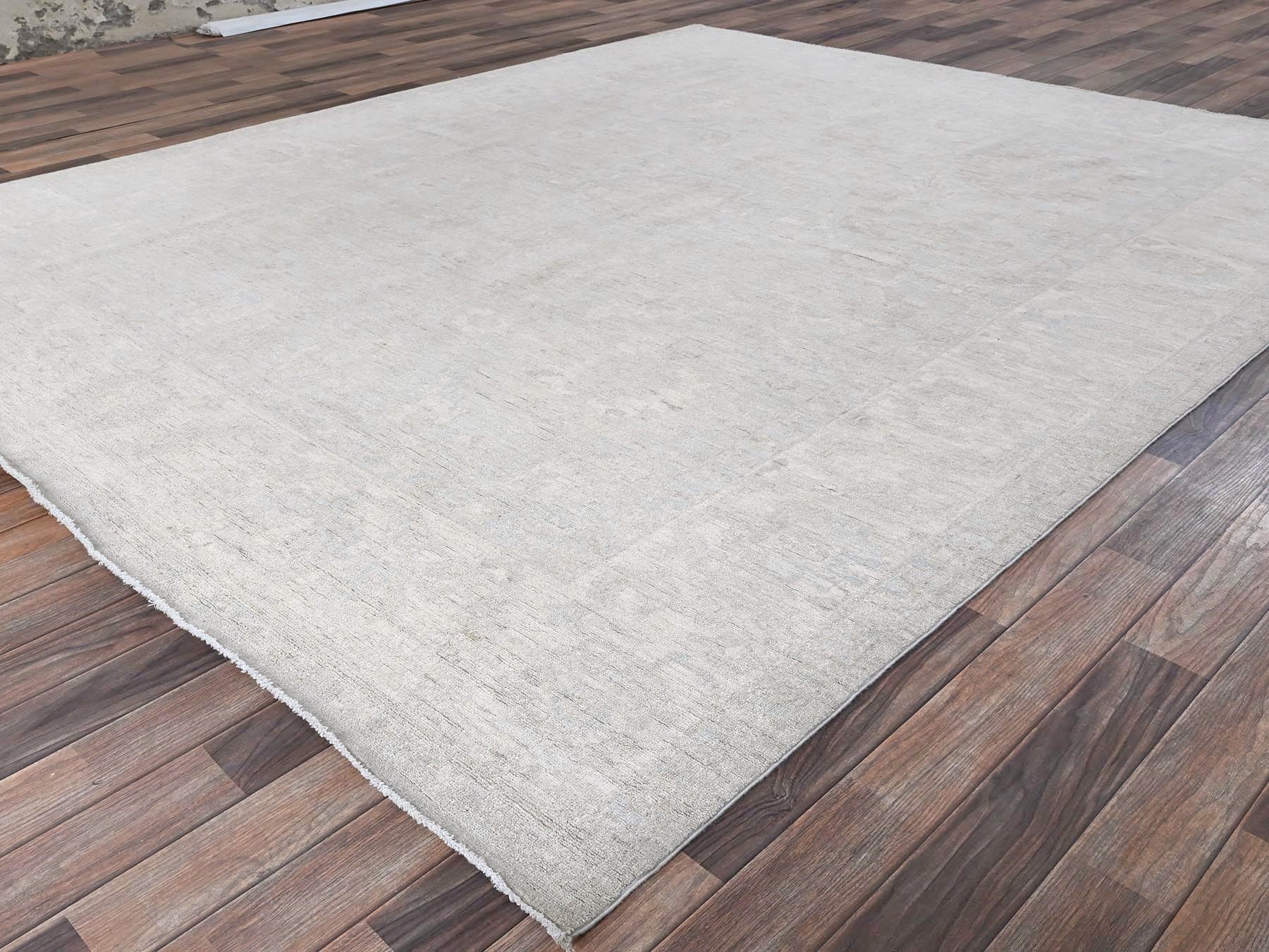 Peshawar Oushak hand-knotted wool rug in Gray & Ivory, 8' x 9'10" — SKU O0912 (view 3)