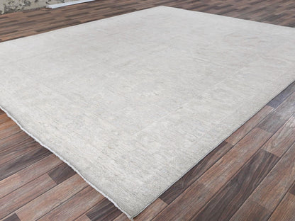 Peshawar Oushak hand-knotted wool rug in Gray & Ivory, 8' x 9'10" — SKU O0912 (view 3)