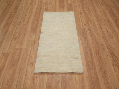 Gabbeh Modern / Contemporary hand-knotted wool runner in Ivory, 2'4" x 11'5" — SKU O091301 (view 2)