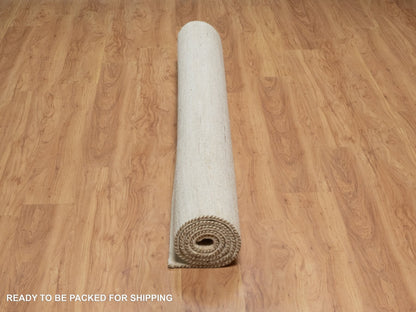 Gabbeh Modern / Contemporary hand-knotted wool rug in Ivory, 6'11" x 7'1" — SKU O091303 (view 6)