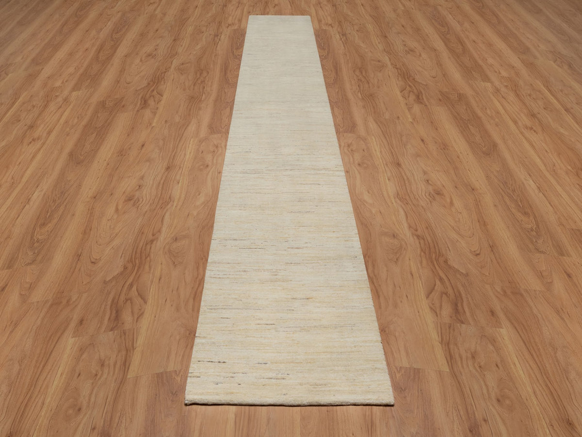 Gabbeh Modern / Contemporary hand-knotted wool runner in Ivory, 2'8" x 15'11" — SKU O091304 (view 2)