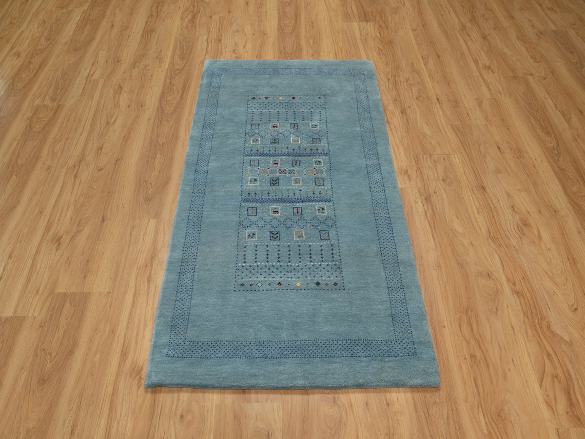 Gabbeh Modern / Contemporary hand-knotted wool rug in Blue, 2'11" x 5'6" — SKU O091311 (view 2)