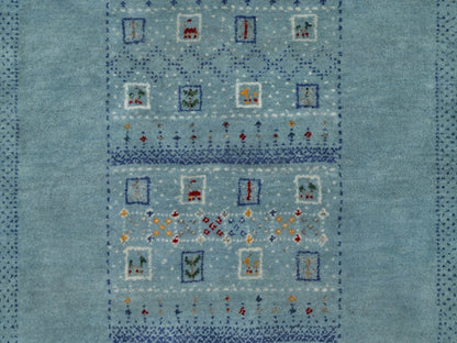Blue 2'11" x 5'6" Modern and Contemporary Hand knotted Wool Rug - Sku: O091311