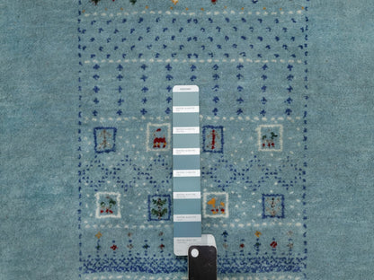 Blue 2'11" x 5'4" Modern and Contemporary Hand knotted Wool Rug - Sku: O091312