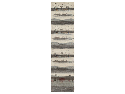 Ivory 2'6" x 9'10" Modern and Contemporary Hand knotted Wool Rug - Sku: O091317