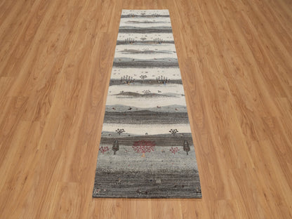 Gabbeh Modern / Contemporary hand-knotted wool runner in Ivory, 2'6" x 9'10" — SKU O091317 (view 2)