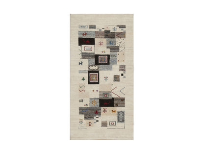 Gabbeh Modern / Contemporary hand-knotted wool runner in Ivory, 2'5" x 4'9" — SKU O091318