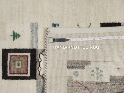 Gabbeh Modern / Contemporary hand-knotted wool runner in Ivory, 2'5" x 4'9" — SKU O091318 (view 8)
