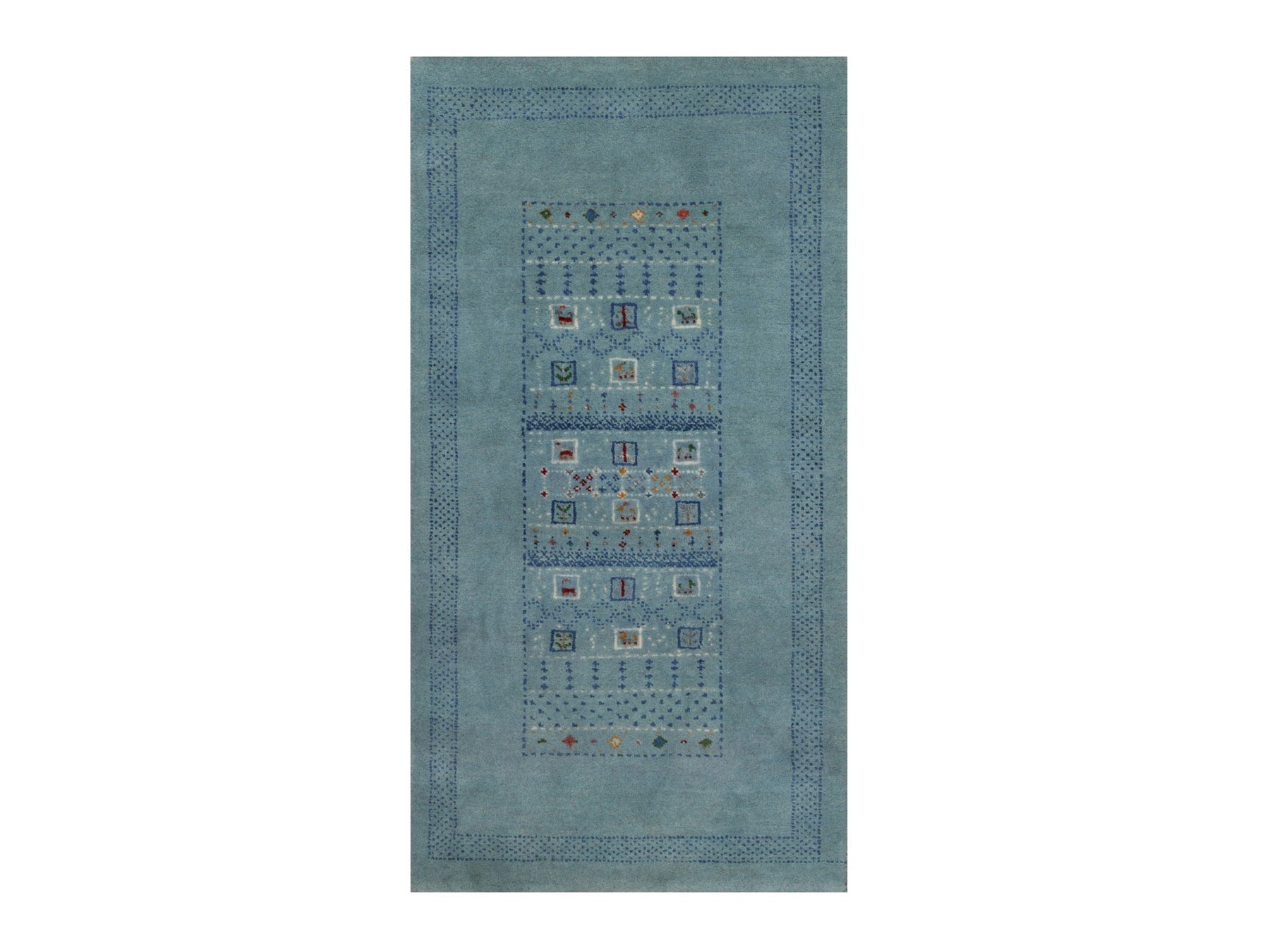 Gabbeh Modern / Contemporary hand-knotted wool rug in Blue, 2'3" x 4'5" — SKU O091319