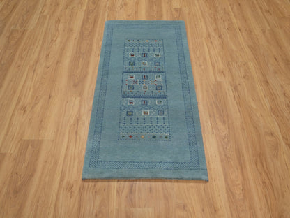 Blue 2'3" x 4'5" Modern and Contemporary Hand knotted Wool Rug - Sku: O091319