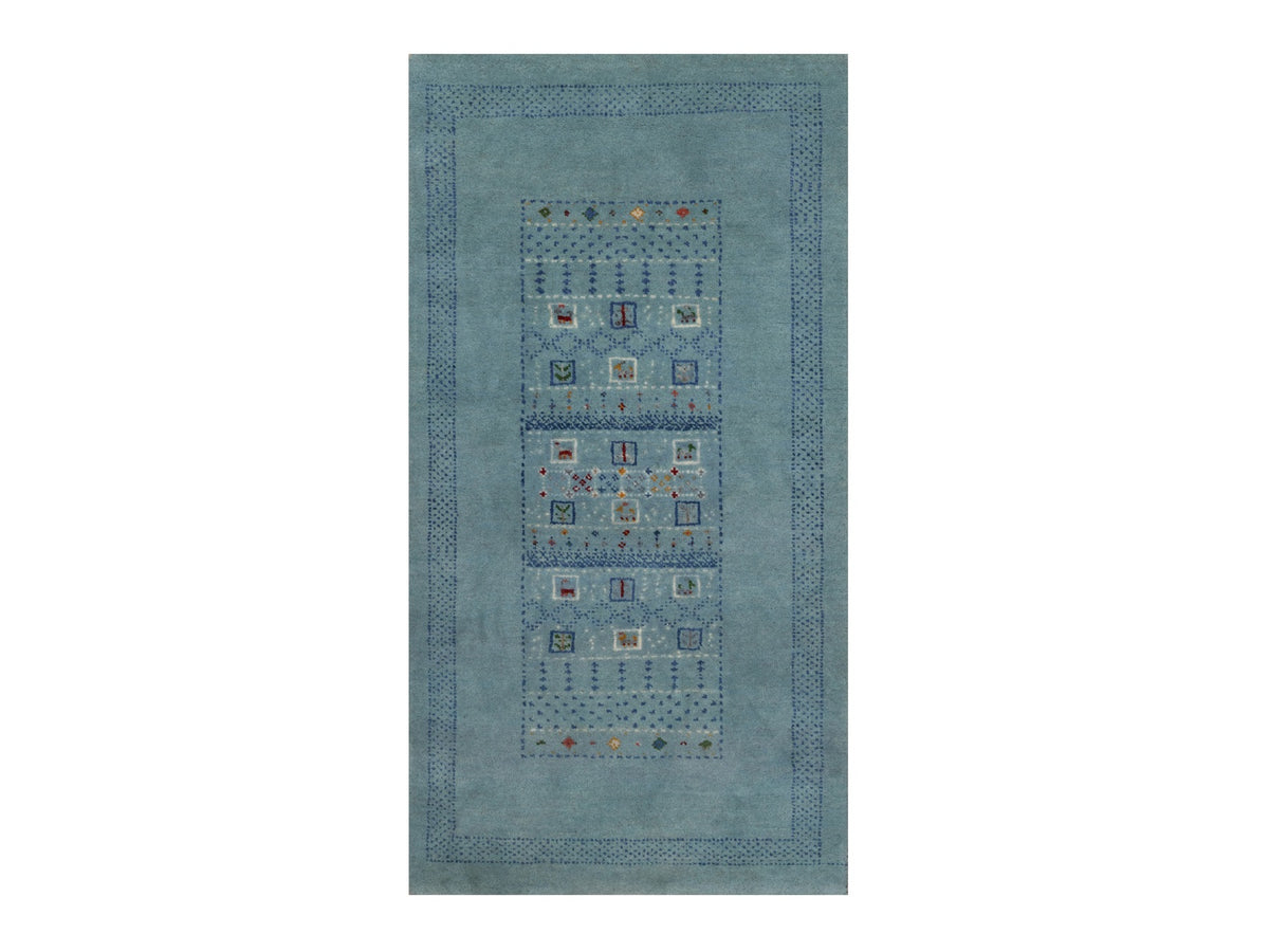 Gabbeh Modern / Contemporary hand-knotted wool rug in Blue, 2'3" x 4'5" — SKU O091320