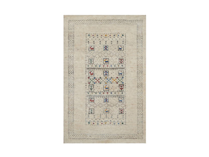 Ivory 2'0" x 3'1" Modern and Contemporary Hand knotted Wool Rug - Sku: O091321