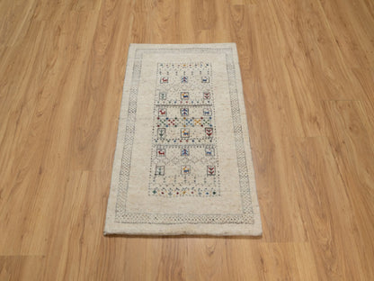 Ivory 2'0" x 3'1" Modern and Contemporary Hand knotted Wool Rug - Sku: O091321