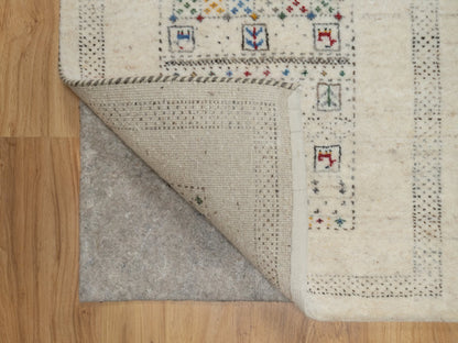 Gabbeh Modern / Contemporary hand-knotted wool rug in Ivory, 2' x 3'1" — SKU O091321 (view 3)