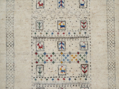 Gabbeh Modern / Contemporary hand-knotted wool rug in Ivory, 2' x 3'1" — SKU O091321 (view 5)