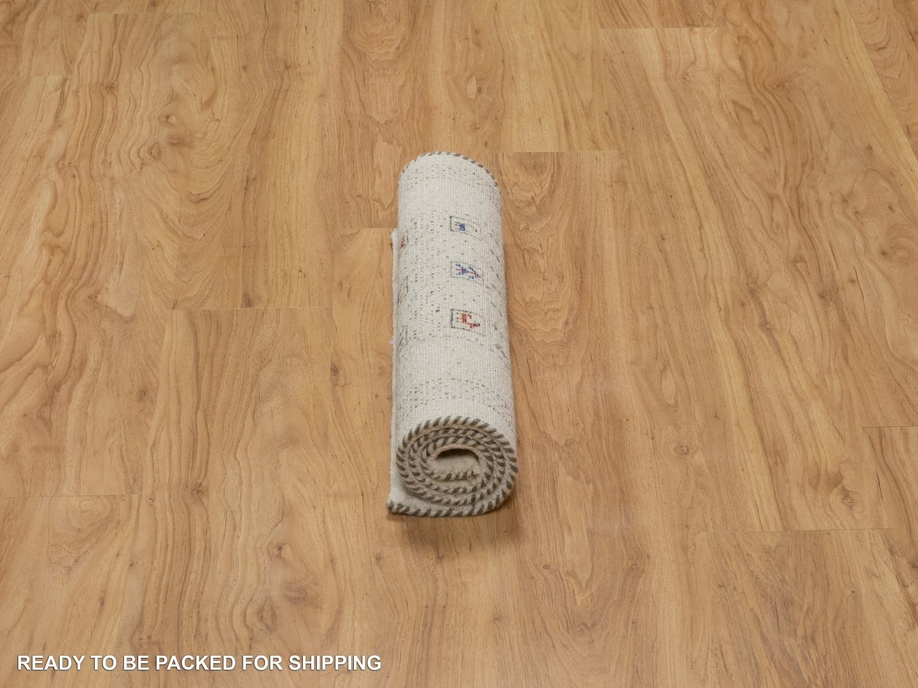 Gabbeh Modern / Contemporary hand-knotted wool rug in Ivory, 2' x 3'1" — SKU O091321 (view 6)