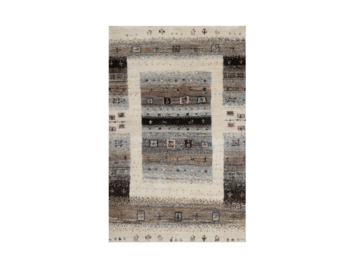 Gabbeh Modern / Contemporary hand-knotted wool rug in Ivory, 1'11" x 2'11" — SKU O091325