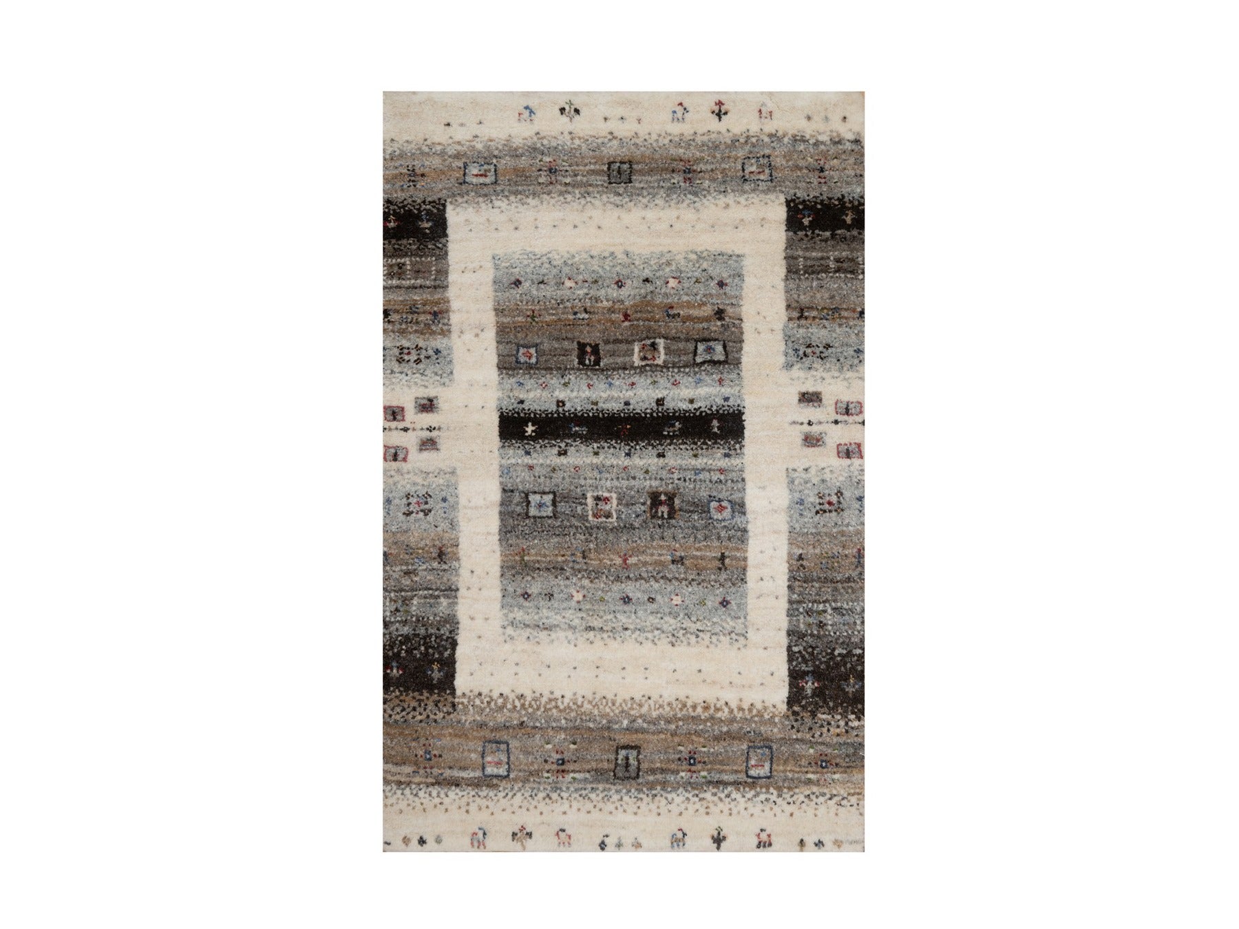 Gabbeh Modern / Contemporary hand-knotted wool rug in Ivory, 1'11" x 2'11" — SKU O091325
