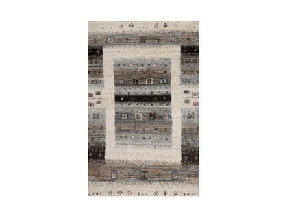 Gabbeh Modern / Contemporary hand-knotted wool rug in Ivory, 1'11" x 2'11" — SKU O091325