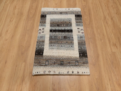 Gabbeh Modern / Contemporary hand-knotted wool rug in Ivory, 1'11" x 2'11" — SKU O091325 (view 2)