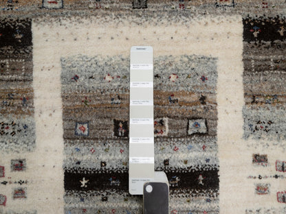 Gabbeh Modern / Contemporary hand-knotted wool rug in Ivory, 1'11" x 2'11" — SKU O091325 (view 4)